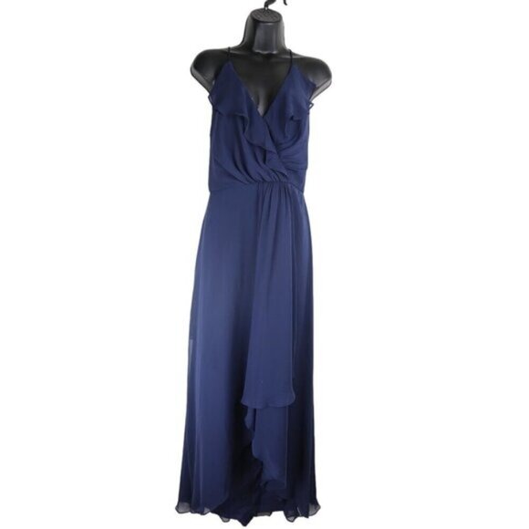 Jenny Packham Sleeveless Lux Chiffon Bridesmaid Midnight Blue Dress Size 8 - Picture 1 of 7